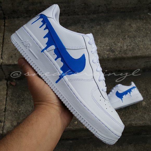 Nike Air Force 1 Low White Blue Paint Drip Custom NWT